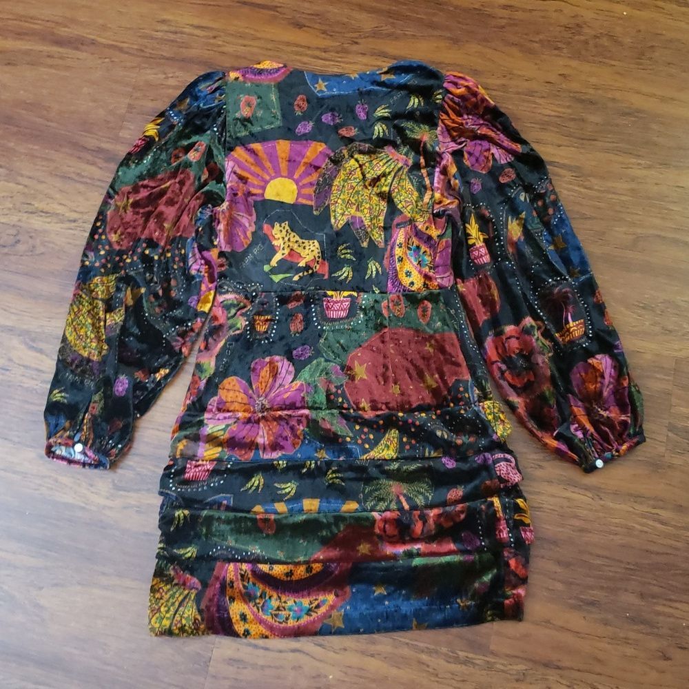 Farm Rio Tropical Ruched Bell Sleeves Velvet Whimsigoth Girly Dress Size Small - Picture 6 of 7